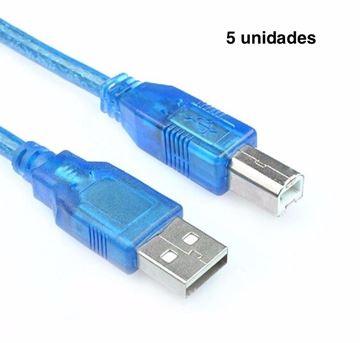 Cable USB tipo A/B, de 30cm, 5 uds