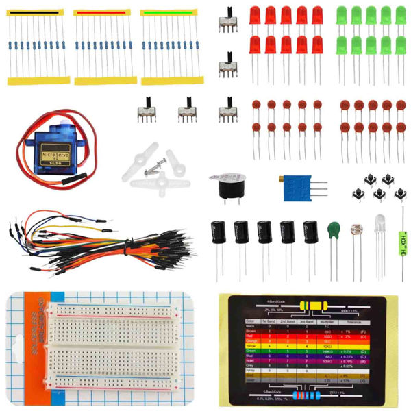 Kit de componentes electrónicos, en caja de plástico